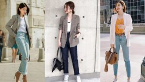 Phối quần bò baggy nữ với áo blazer