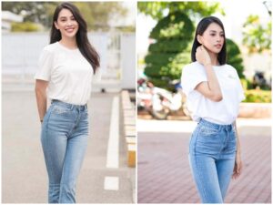 Quần bò baggy kết hợp với áo thun basic