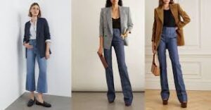 Quần jean ống loe phối cùng áo blazer Nguồn Whitechic